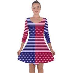 American Flag Patriot Red White Quarter Sleeve Skater Dress