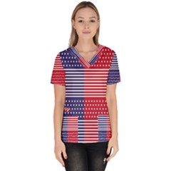 American Flag Patriot Red White Scrub Top