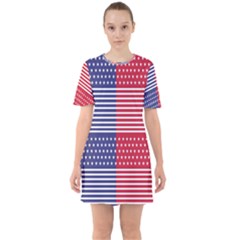 American Flag Patriot Red White Sixties Short Sleeve Mini Dress by Celenk