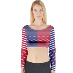 American Flag Patriot Red White Long Sleeve Crop Top by Celenk