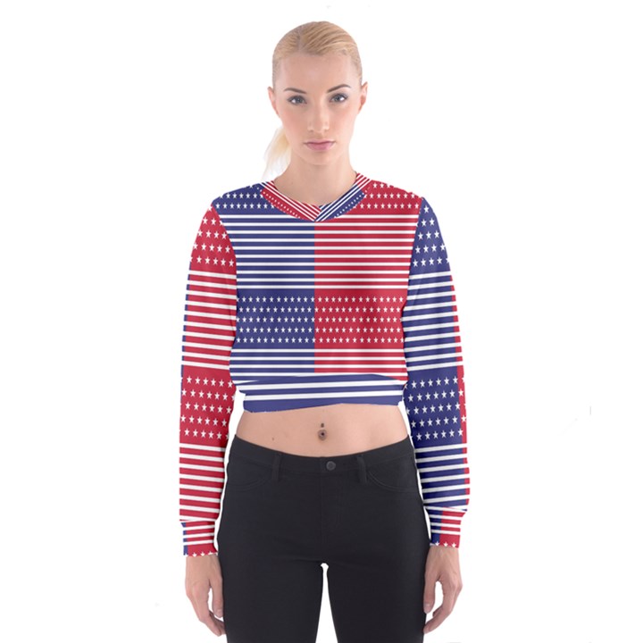 American Flag Patriot Red White Cropped Sweatshirt