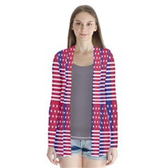 American Flag Patriot Red White Drape Collar Cardigan by Celenk