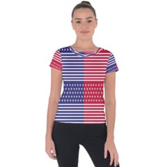 American Flag Patriot Red White Short Sleeve Sports Top  by Celenk