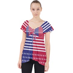 American Flag Patriot Red White Lace Front Dolly Top