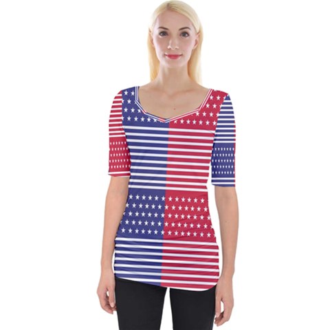 American Flag Patriot Red White Wide Neckline Tee by Celenk