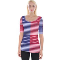 American Flag Patriot Red White Wide Neckline Tee