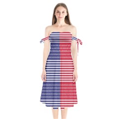 American Flag Patriot Red White Shoulder Tie Bardot Midi Dress by Celenk