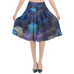 Cube Cubic Design 3d Shape Square Flared Midi Skirt