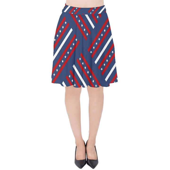 Patriotic Red White Blue Stars Velvet High Waist Skirt