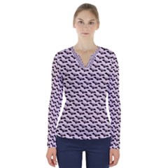 Halloween Lilac Paper Pattern V-Neck Long Sleeve Top