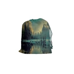 Yosemite Park Landscape Sunrise Drawstring Pouches (small)  by Celenk