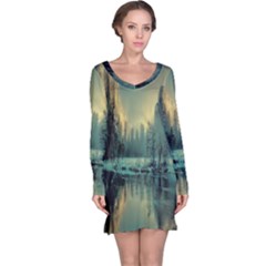 Yosemite Park Landscape Sunrise Long Sleeve Nightdress by Celenk