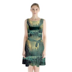 Yosemite Park Landscape Sunrise Sleeveless Waist Tie Chiffon Dress by Celenk