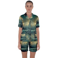 Yosemite Park Landscape Sunrise Satin Short Sleeve Pyjamas Set