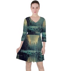 Yosemite Park Landscape Sunrise Ruffle Dress by Celenk