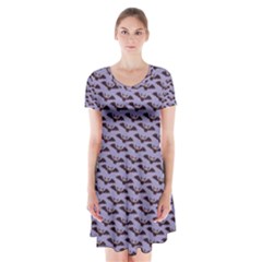 Bat Halloween Lilac Paper Pattern Short Sleeve V-neck Flare Dress by Celenk