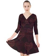 Heart Seamless Background Figure Quarter Sleeve Front Wrap Dress	