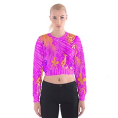 Spring Tropical Floral Palm Bird Cropped Sweatshirt by Celenk