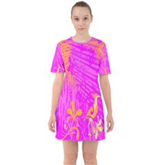 Spring Tropical Floral Palm Bird Sixties Short Sleeve Mini Dress