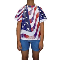 Usa Flag America American Kids  Short Sleeve Swimwear by Celenk