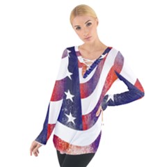 Usa Flag America American Tie Up Tee by Celenk