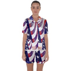 Usa Flag America American Satin Short Sleeve Pyjamas Set