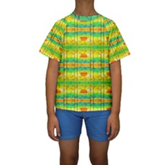 Birds Beach Sun Abstract Pattern Kids  Short Sleeve Swimwear by Celenk