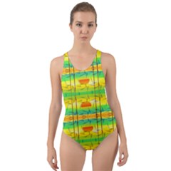 Birds Beach Sun Abstract Pattern Cut-out Back One Piece Swimsuit