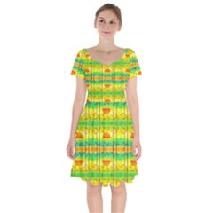 Birds Beach Sun Abstract Pattern Short Sleeve Bardot Dress by Celenk