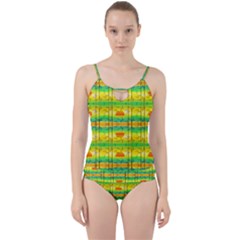 Birds Beach Sun Abstract Pattern Cut Out Top Tankini Set