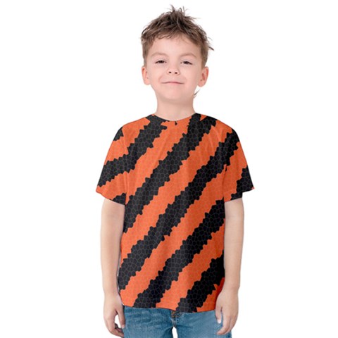 Black Orange Pattern Kids  Cotton Tee by Celenk