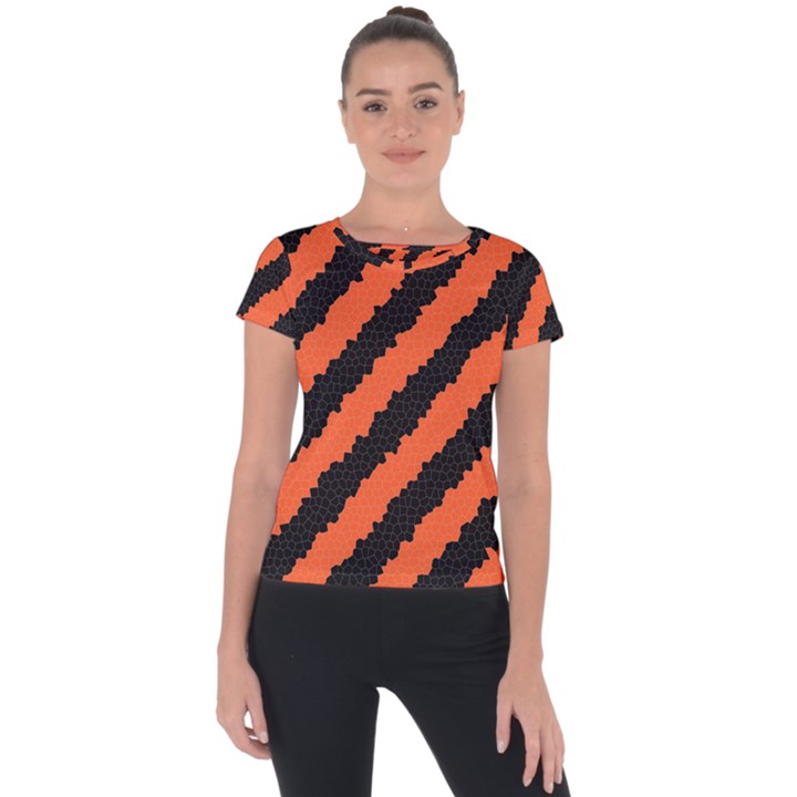 Black Orange Pattern Short Sleeve Sports Top 