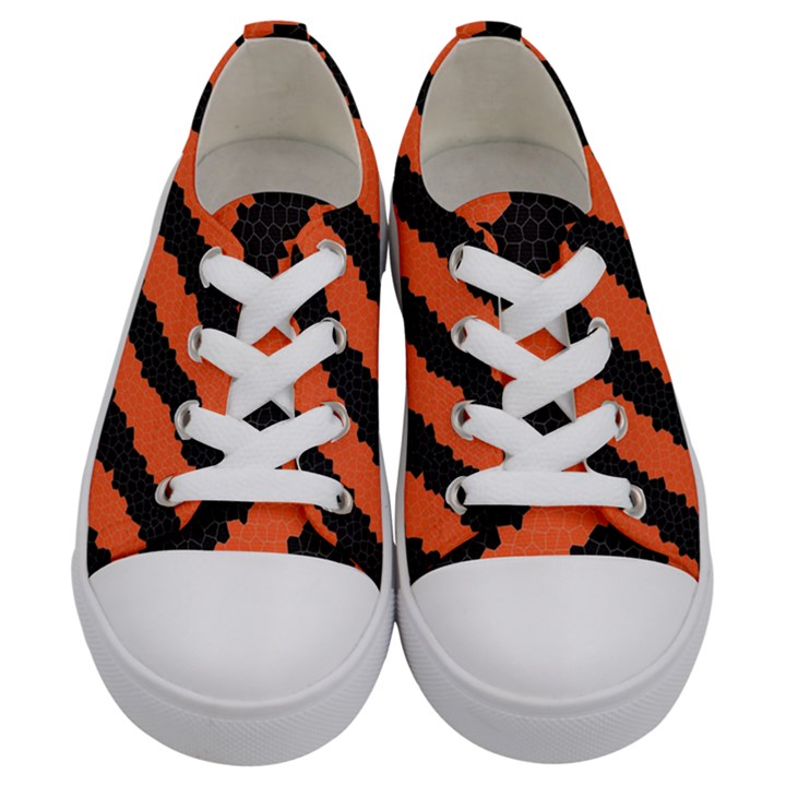 Black Orange Pattern Kids  Low Top Canvas Sneakers