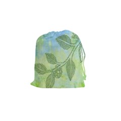 Green Leaves Background Scrapbook Drawstring Pouches (small)  by Celenk