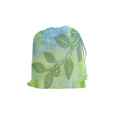 Green Leaves Background Scrapbook Drawstring Pouches (medium)  by Celenk