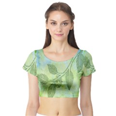 Green Leaves Background Scrapbook Short Sleeve Crop Top by Celenk