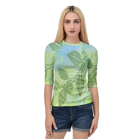 Green Leaves Background Scrapbook Quarter Sleeve Raglan Tee by Celenk