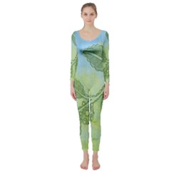 Green Leaves Background Scrapbook Long Sleeve Catsuit by Celenk