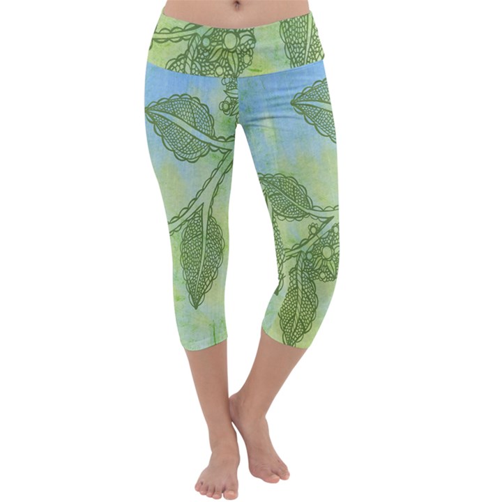 Green Leaves Background Scrapbook Capri Yoga Leggings