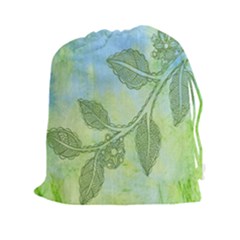 Green Leaves Background Scrapbook Drawstring Pouches (xxl) by Celenk