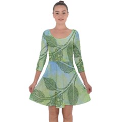 Green Leaves Background Scrapbook Quarter Sleeve Skater Dress