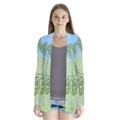 Green Leaves Background Scrapbook Drape Collar Cardigan by Celenk