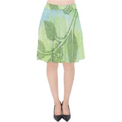 Green Leaves Background Scrapbook Velvet High Waist Skirt