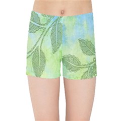 Green Leaves Background Scrapbook Kids Sports Shorts by Celenk