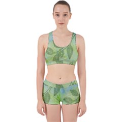 Green Leaves Background Scrapbook Work It Out Sports Bra Set