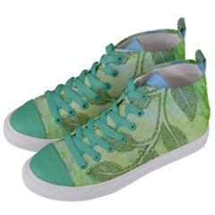 Green Leaves Background Scrapbook Women s Mid-top Canvas Sneakers