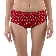 Red Christmas Pattern Reversible Mid-waist Bikini Bottoms by patternstudio