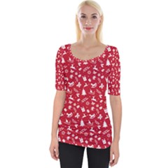 Red Christmas Pattern Wide Neckline Tee