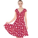 Red Christmas Pattern Cap Sleeve Front Wrap Midi Dress View1