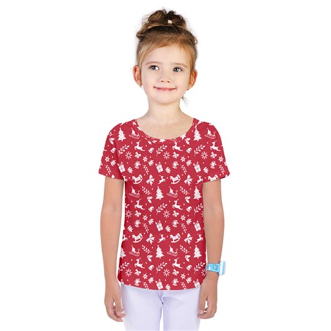 Red Christmas Pattern Kids  One Piece Tee by patternstudio